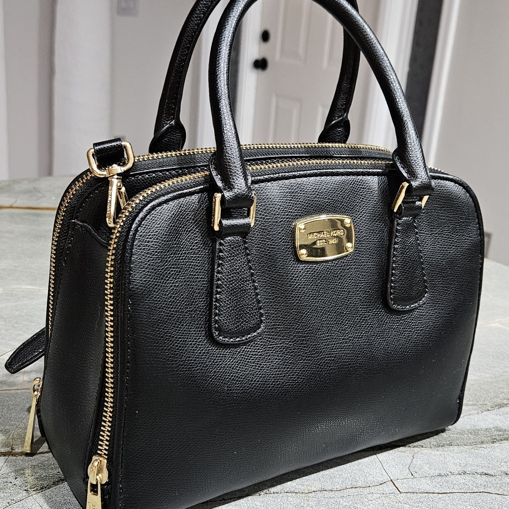 Michael Kors Double Zip-Around Black Leather Satchel